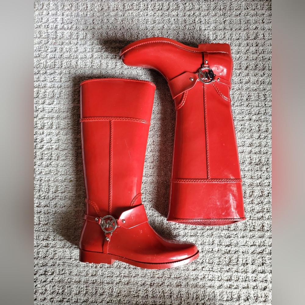 Michael Kors Red Fulton Harness Rain Boots